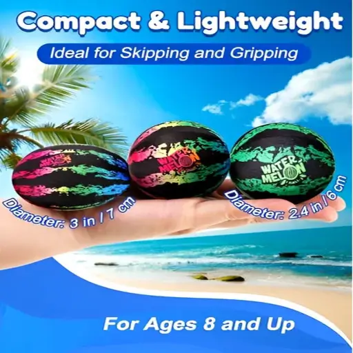 Three colorful water balloons with textured grips and 'WET & WILD' text on black background highlighting beach-ready design