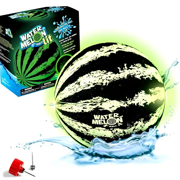 9-inch glow-in-the-dark water-filled ball glowing during night pool play